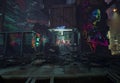 3d rendered background image of a cyberpunk junkyard