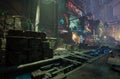3d rendered background image of a cyberpunk junkyard