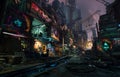 3d rendered background image of a cyberpunk junkyard