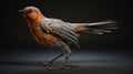 Hyper-realistic 3d Rendering Of A Dark Orange And Silver Robin Bird