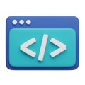 3D Rendered Blue Browser Window with Code Brackets Icon coding programming Royalty Free Stock Photo