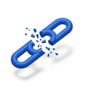 Broken Blue Chain Link Symbol on White Background broken chain connection Royalty Free Stock Photo