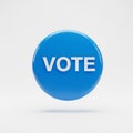 3D Rendered Blue Circular Button with White VOTE Text on White Background vote election Royalty Free Stock Photo