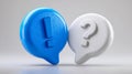 3d rendered blue exclamation mark and white question mark icons inside speech bubbles symbolizing communication, inquiry, and Royalty Free Stock Photo