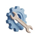 3D Rendered Blue Gear and Beige Wrench Icon on a White Background spanner tool Royalty Free Stock Photo