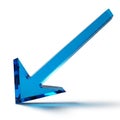 3D Rendered Blue Glass Arrow Pointing Down and to the Left with Shadow image photo Royalty Free Stock Photo