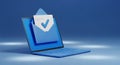 3D Rendered Blue Laptop Displaying an Email with a Check Mark Icon computer technology Royalty Free Stock Photo