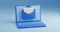 3D Rendered Blue Laptop Displaying an Open Envelope with a Document computer screen Royalty Free Stock Photo
