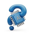 Blue 3D Question Mark with AI Microchip Symbol on White Background artificial intelligence Royalty Free Stock Photo