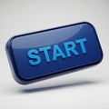 3D Rendered Blue Rectangular Button with the Word START in Cyan Letters on a Light Gray Background Royalty Free Stock Photo