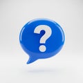 3D Blue Speech Bubble with White Question Mark Symbol on White Background icon communication Royalty Free Stock Photo