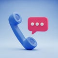3D Rendered Blue Telephone Handset with Pink Speech Bubble and Three Dots communication Royalty Free Stock Photo