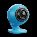 3D Rendered Blue Webcam with Black Lens and Stand on Black Background camera technology Royalty Free Stock Photo
