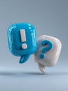 3d rendered blue and white speech bubbles featuring exclamation and question marks symbolizing communication and inquiry concepts Royalty Free Stock Photo