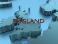 3D rendered blurred map of England with bright colors in Europe