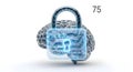 A 3 D rendered brain with a digital lock symbol on and the number 75 Royalty Free Stock Photo