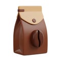 3D Rendered Brown Coffee Bag with Single Coffee Bean Icon on White Background packaging Royalty Free Stock Photo