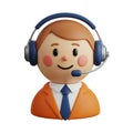 3D Cartoon Man with Headset and Orange Jacket on White Background microphone character Royalty Free Stock Photo