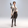 3d Render Cartoon Of Katniss With Coat And Short Hair