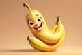 3D Rendered Character of a Cute Banana with a Beaming Smile Posed Against a Solid Pastel Background