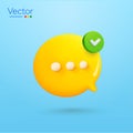 3d rendered chat box or thinking bubble with green mark icon, isolated on white background. Successfully sent message