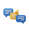3D Rendered Chat Bubbles with Notification Bell Icon on White Background message communication Royalty Free Stock Photo