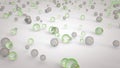 3d rendered close-up of glassy shiny colorful balls on white mirror glass floor