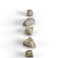 3D rendered collection of five different rocks in a line