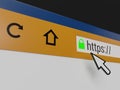 3D rendered concept illustration of a web browser with secure connection enabled