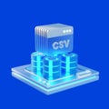 A 3D-rendered CSV file icon positioned over a database server. Royalty Free Stock Photo