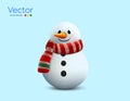 3d rendered cute smiling snowman with red scarf, orange nose, isolated on white background. 3d minimal Christmas snowman