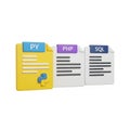 3D Rendered Documents with PYPHP and SQL Labels on White Background files papers Royalty Free Stock Photo