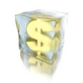 3d dollar frozen in a ice cube, on white background