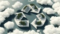3D Rendered Eco-Friendly Mountain Range with Arrow-Shaped Clouds