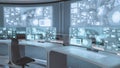 3D rendered empty, modern, futuristic command center interior Royalty Free Stock Photo
