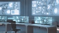 3D rendered empty, modern, futuristic command center interior Royalty Free Stock Photo