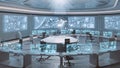 3D rendered empty, modern, futuristic command center interior