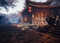A 3d rendered environment from an old Japanese temple
