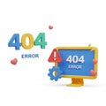3D Rendered 404 Error Message with Computer Monitor and Hearts on White Background screen Royalty Free Stock Photo
