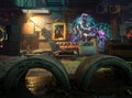 3D rendered fantasy junk yard with graffities Royalty Free Stock Photo