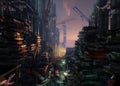 3D rendered fantasy junk yard with graffities Royalty Free Stock Photo