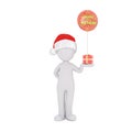 3D rendered figure in Christmas hat holding gift