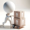 A 3D rendered figure pushes a trolley loaded with two stacked boxes, suggesting delivery or movement. Generative AI Royalty Free Stock Photo