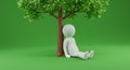A 3D-rendered figure sits against a tree on a green background. The figure is simplist Royalty Free Stock Photo