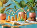 3D Rendered of a Financial Growth Concept with Graphs and Charts