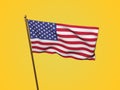 3D rendered flag of United States on yellow background