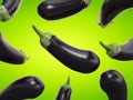 Eggplants on green background