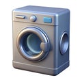 Silver front loading washing machine with blue accents and round door appliance laundry Royalty Free Stock Photo