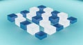 3D rendered geometric cubes pattern in blue and white on light gradient background modern minimal abstract design Royalty Free Stock Photo