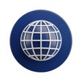 3D rendered globe icon with a blue circular background and white grid lines world earth Royalty Free Stock Photo